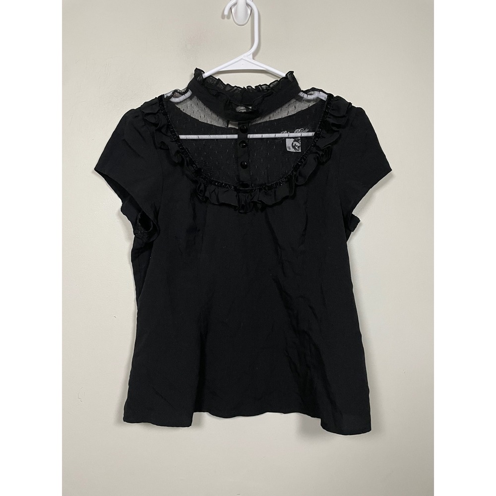 Spin Doctor Goth Renaissance Alternative Cap Sleeve Swiss Dot Top Size Large